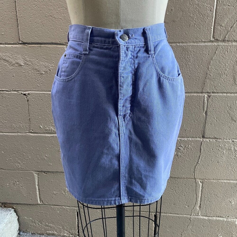 Vintage Pastel Lavender Denim Anchor Blue Mini Skirt